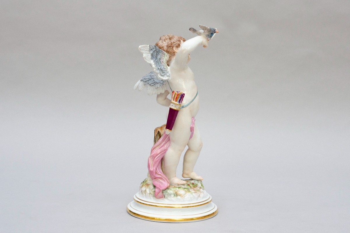 Grand "cupidon Envoyant Une Lettre d'Amour", Porcelaine De Meissen, 19e Siècle-photo-3