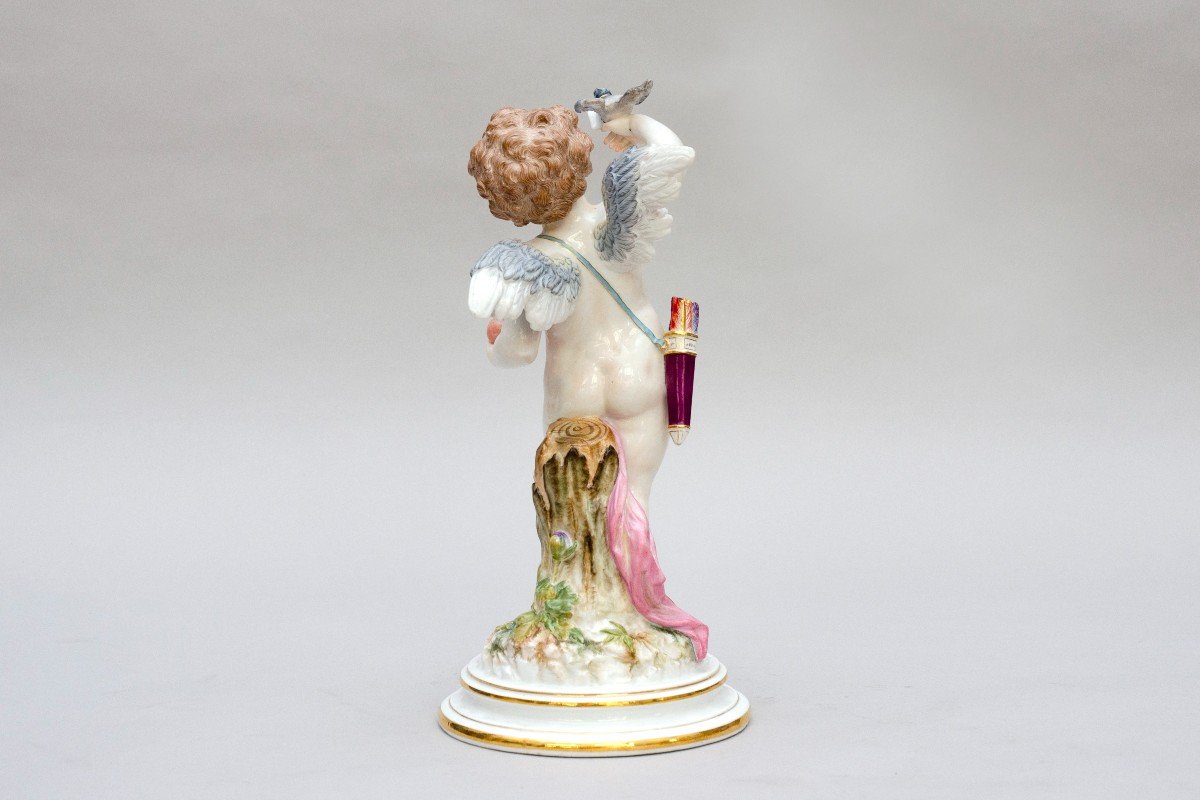 Grand "cupidon Envoyant Une Lettre d'Amour", Porcelaine De Meissen, 19e Siècle-photo-4