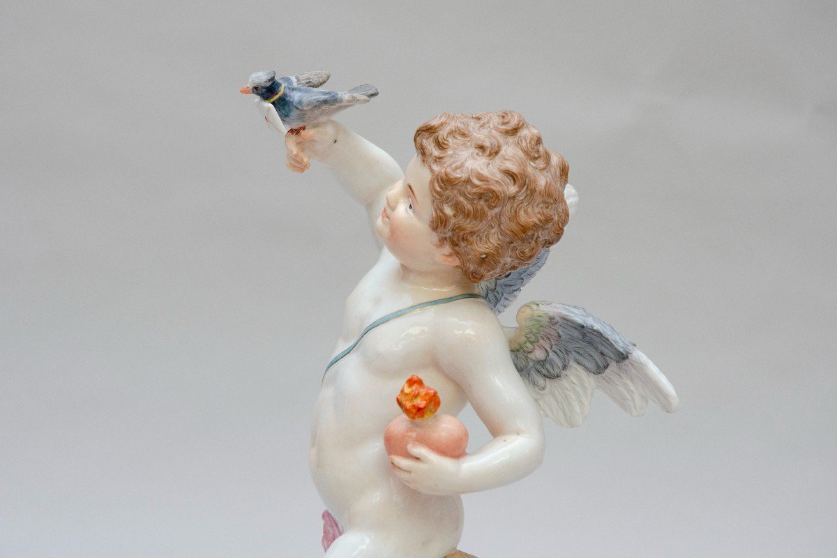 Large "cupid Sending A Love Letter", Meissen Porcelain, 19th Century-photo-5