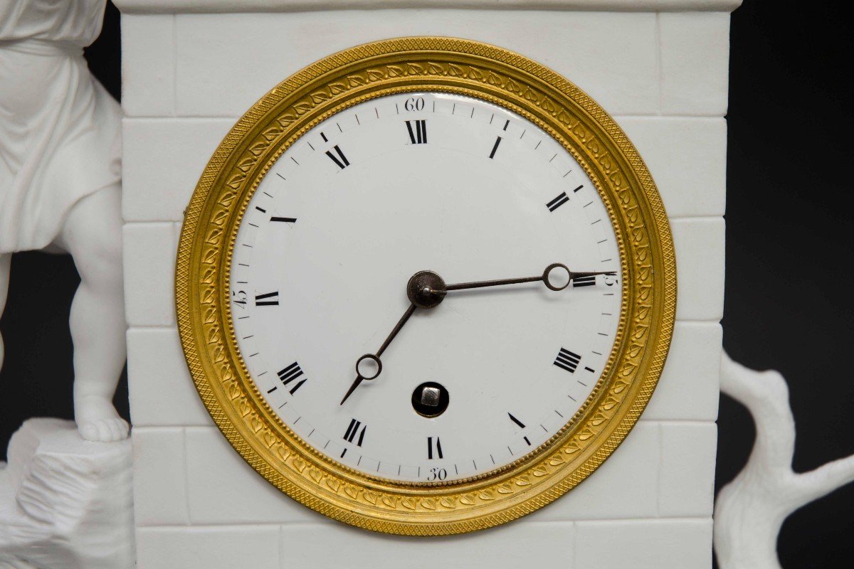  White Biscuit Clock "angel At The Fountain", France Mid 19th Century -photo-2