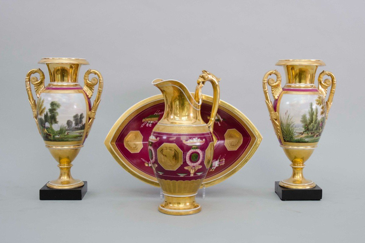 French Empire Ewer And Basin, Porcelain By Locré In Paris-photo-4