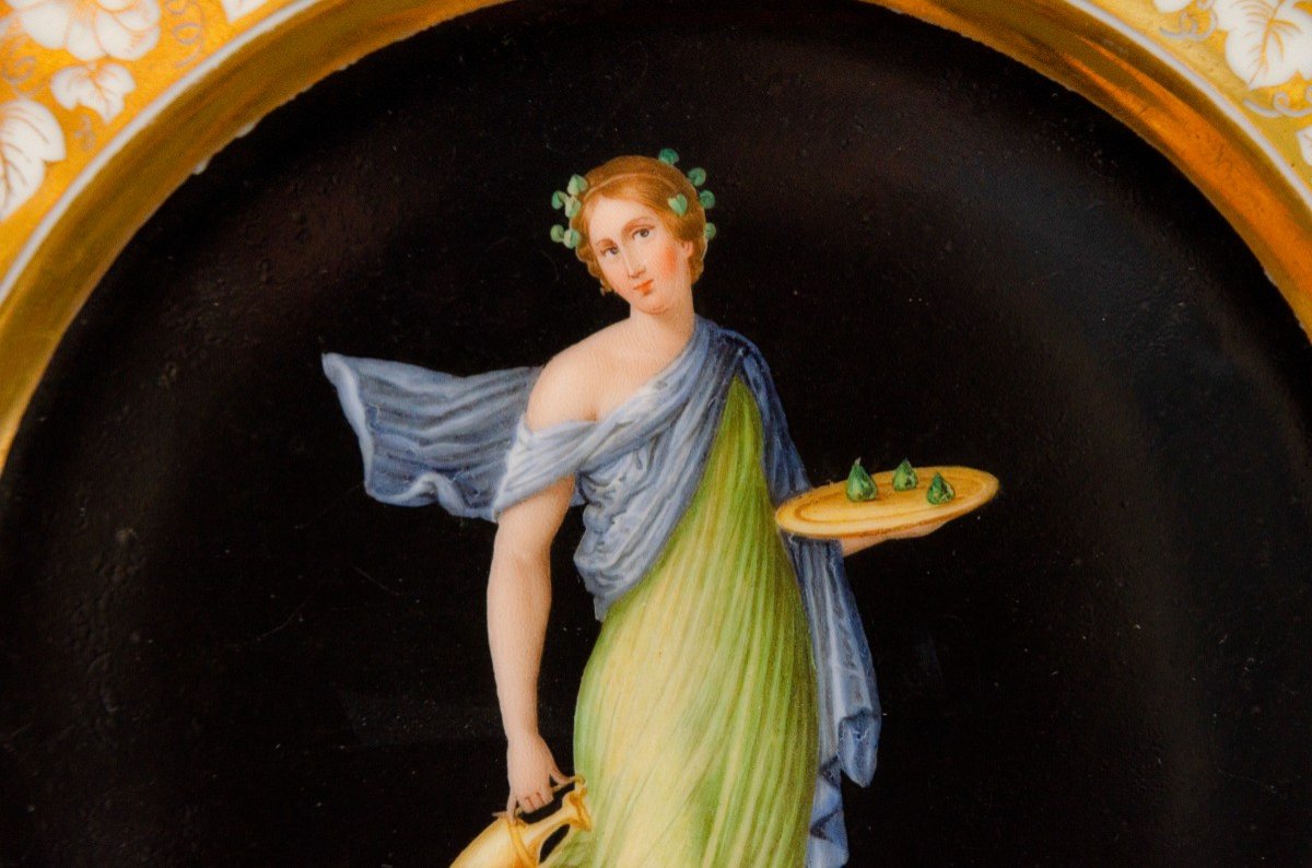 "pompeian Woman" Porcelain Plate, Paris 19th Century-photo-3