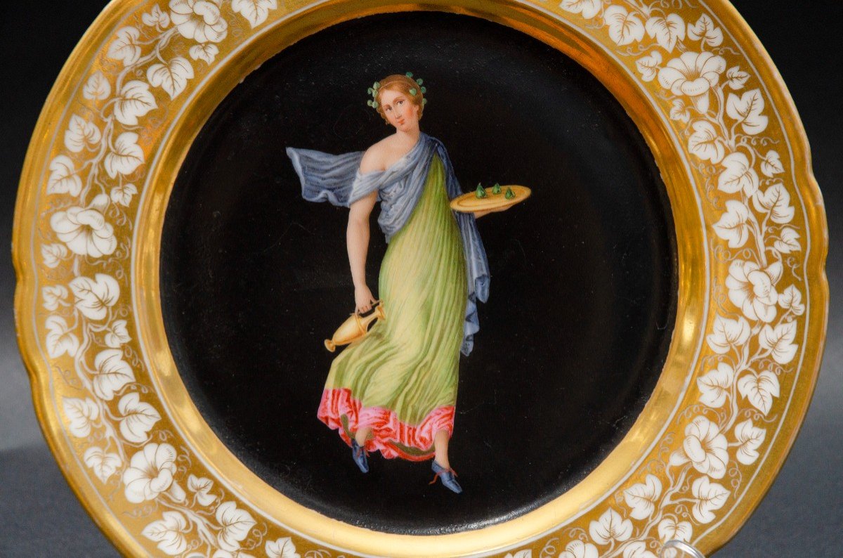 "pompeian Woman" Porcelain Plate, Paris 19th Century-photo-4