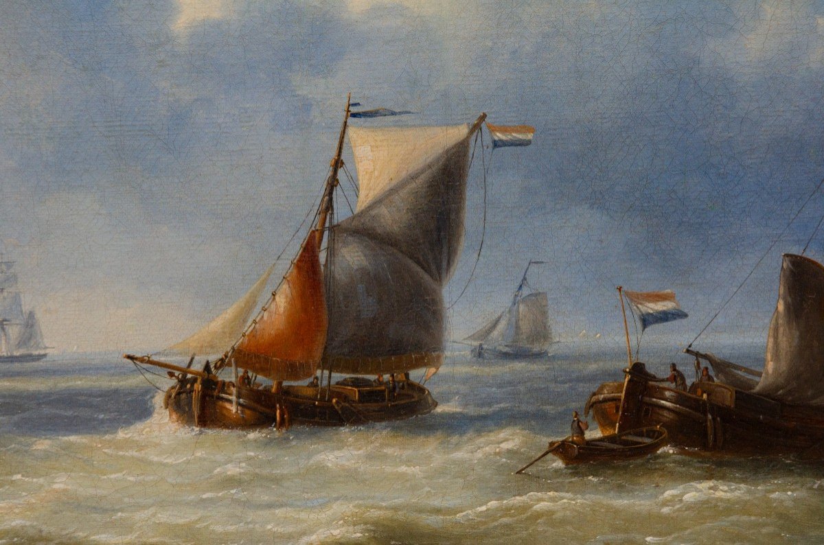 Beautiful Marine By Charles-louis Verboeckhoven, Oil On Canvas, 19th Century, Belgian School-photo-3