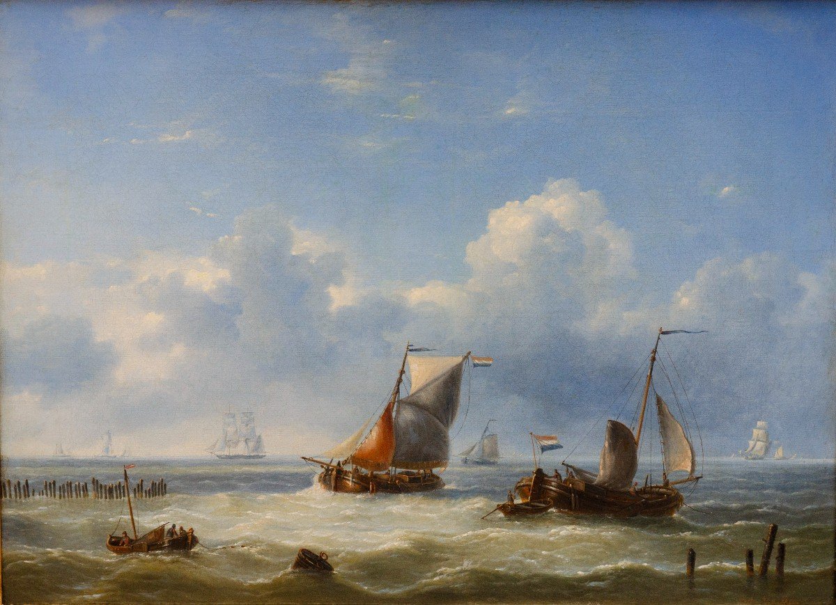 Beautiful Marine By Charles-louis Verboeckhoven, Oil On Canvas, 19th Century, Belgian School-photo-4