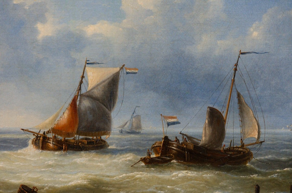 Beautiful Marine By Charles-louis Verboeckhoven, Oil On Canvas, 19th Century, Belgian School-photo-3