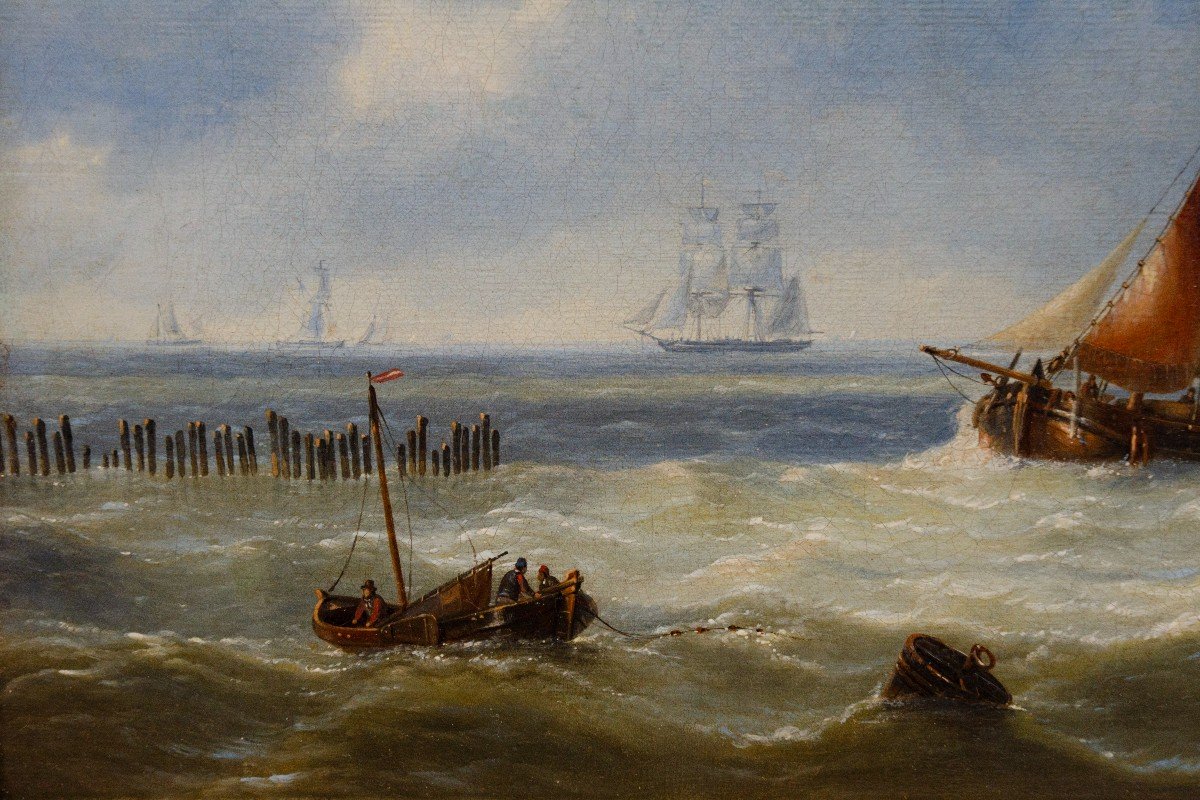 Beautiful Marine By Charles-louis Verboeckhoven, Oil On Canvas, 19th Century, Belgian School-photo-4