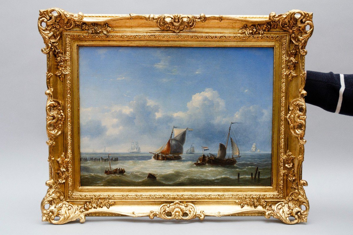 Beautiful Marine By Charles-louis Verboeckhoven, Oil On Canvas, 19th Century, Belgian School