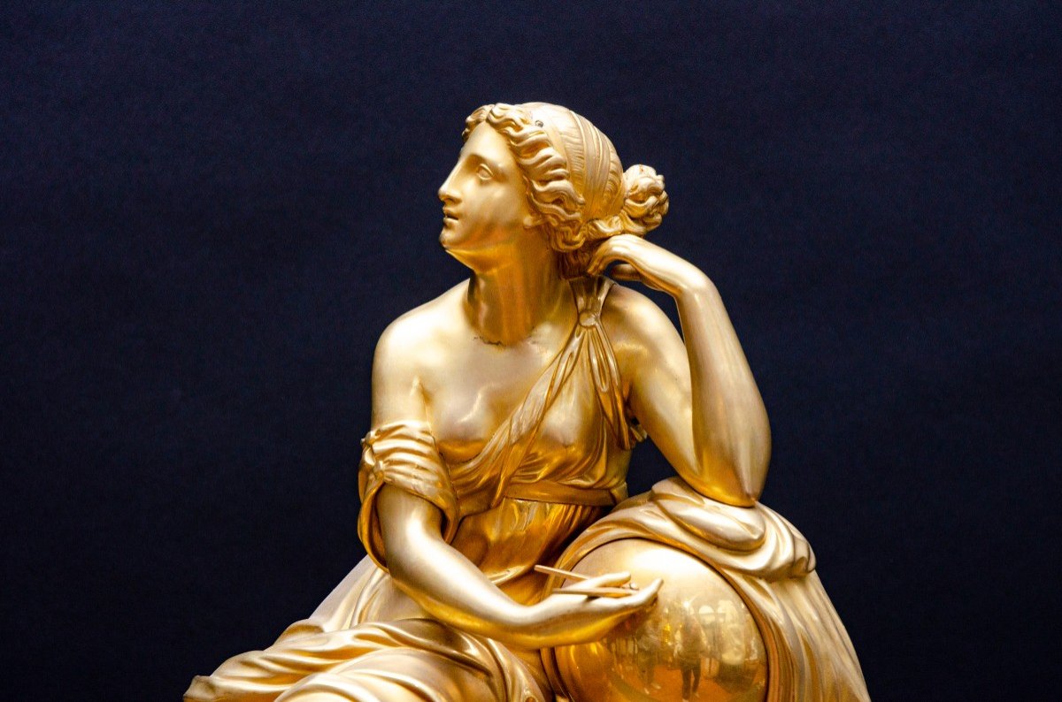 « Uranie, muse de l'Astronomie » Pendule En Bronze Doré, Paris, Vers 1830-photo-2