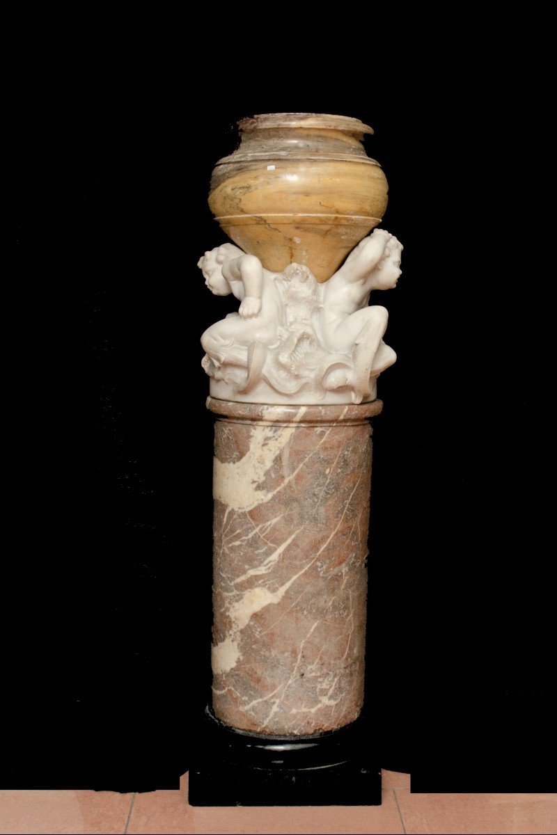 Large "tritons" Basin On Marble Column, Italy, 19th Century-photo-4