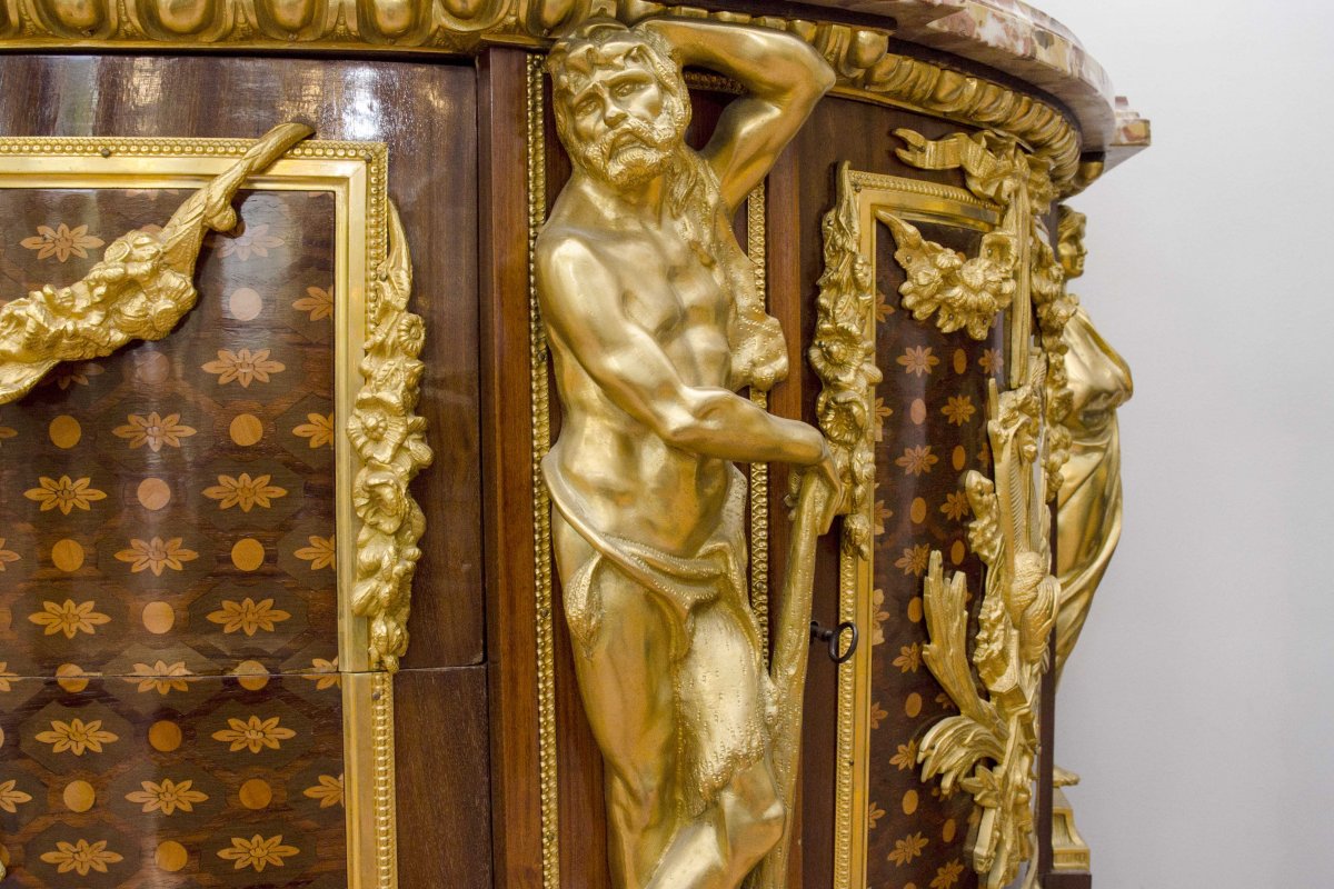 Commode "aux Guerriers" After Riesener, Royal Furniture, Louis XVI, Late 19th Century-photo-8