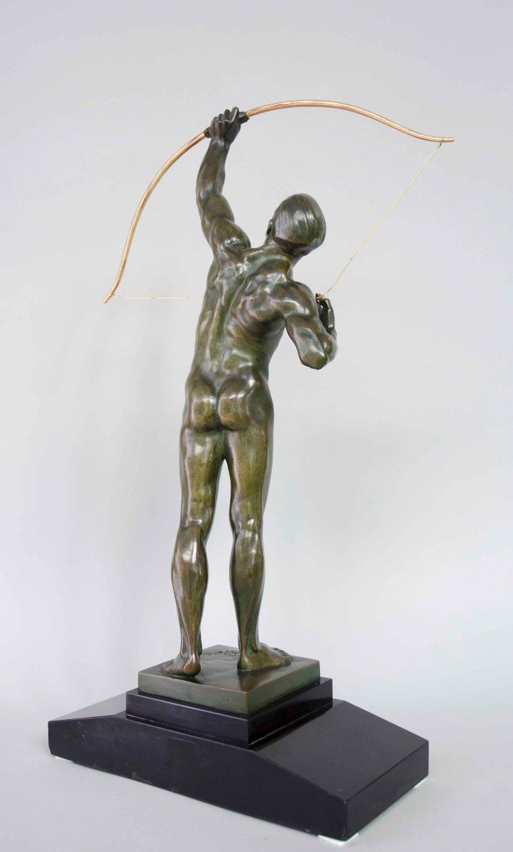 Art Deco Bronze Of An Archer, Victor Demanet, Belgian School 1932-photo-2