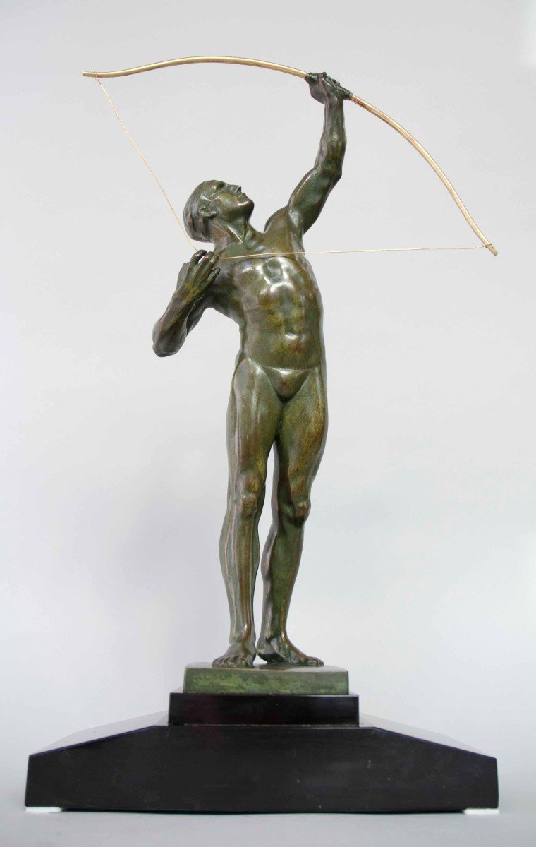 Art Deco Bronze Of An Archer, Victor Demanet, Belgian School 1932-photo-3