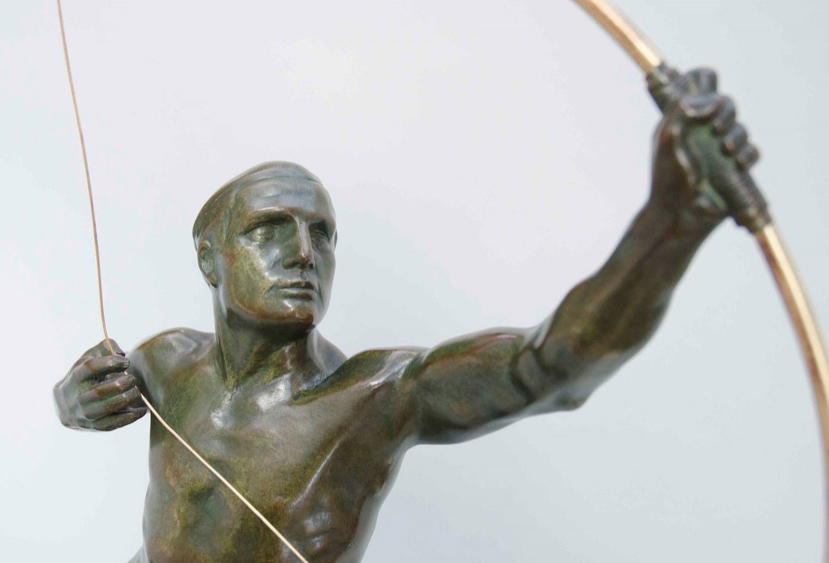 Art Deco Bronze Of An Archer, Victor Demanet, Belgian School 1932-photo-4