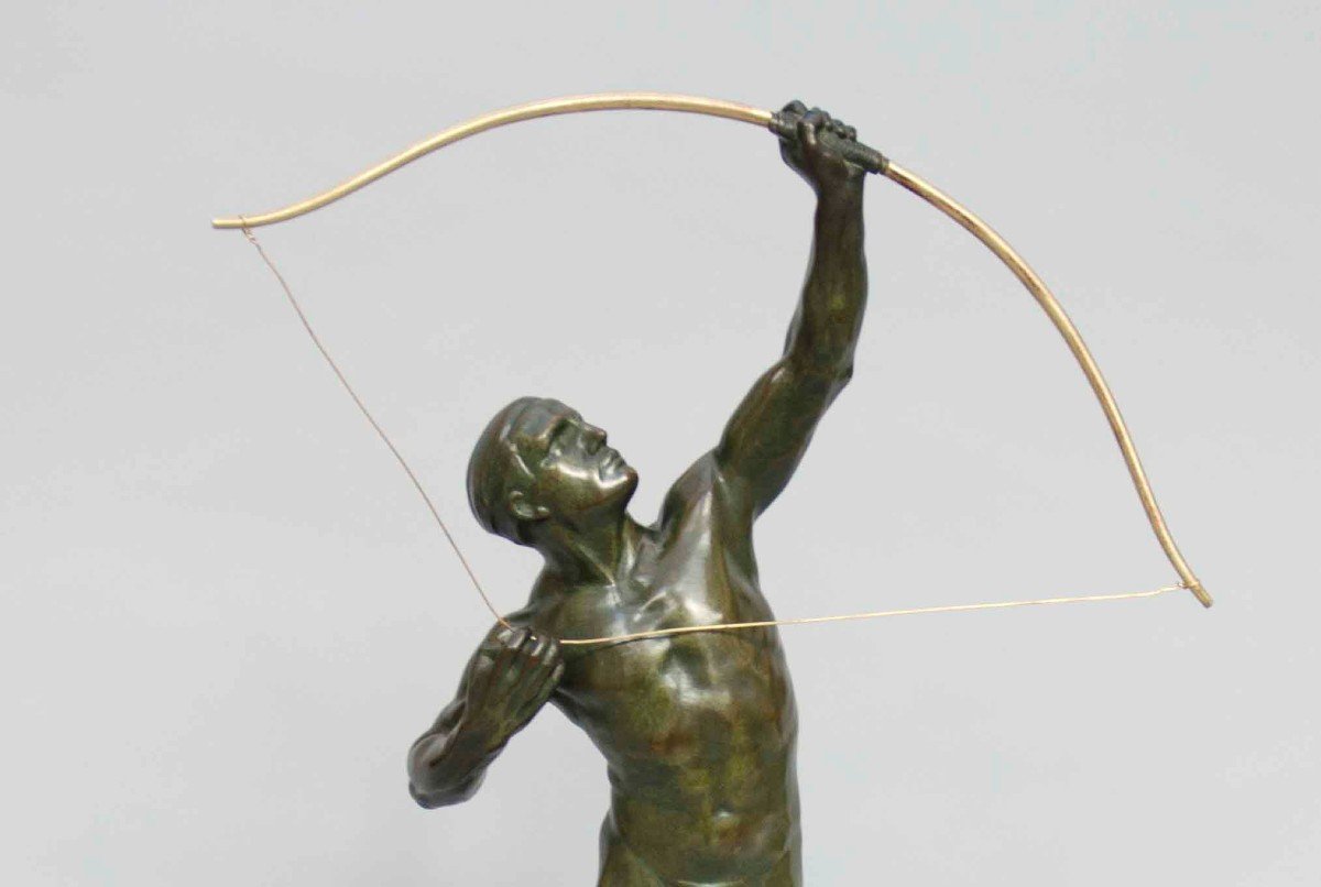 Art Deco Bronze Of An Archer, Victor Demanet, Belgian School 1932-photo-1