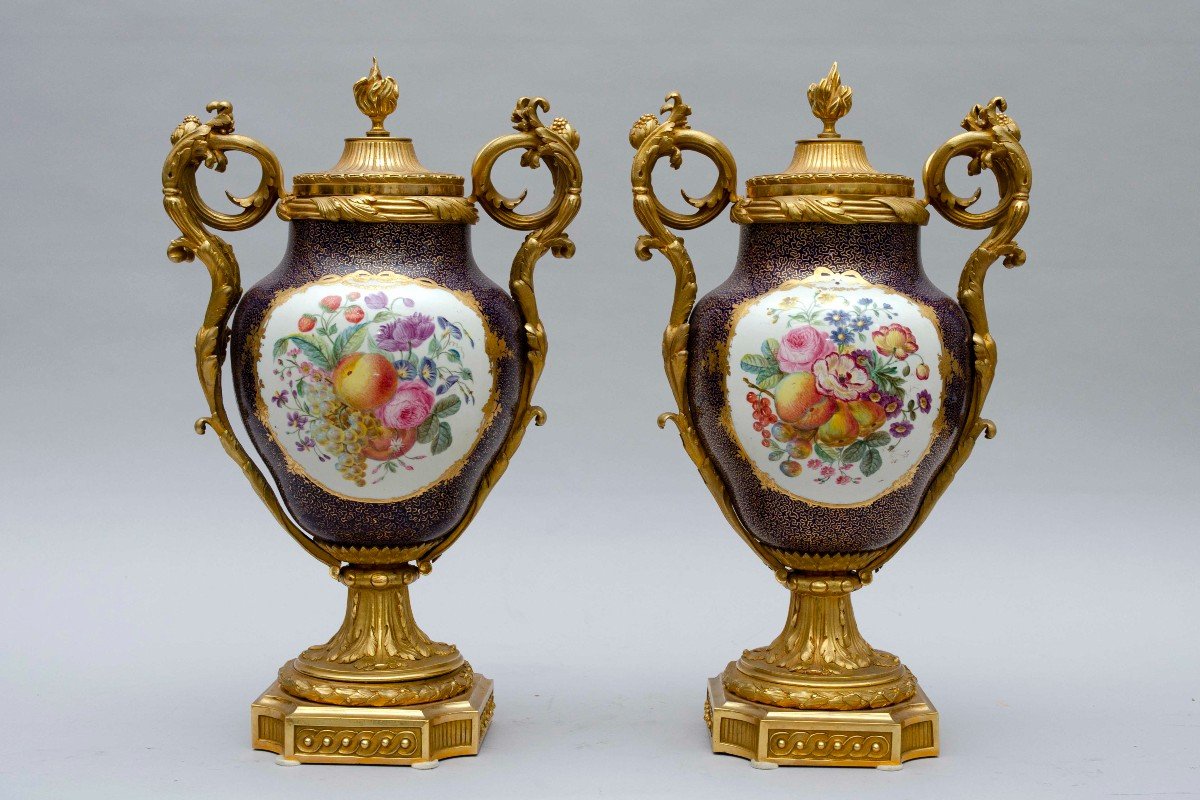 Large Ormolu Sevres Style Vases With Fruit And Figures, Paris-photo-4