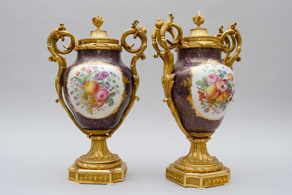 Large Ormolu Sevres Style Vases With Fruit And Figures, Paris-photo-1