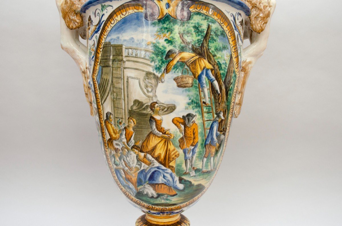 Grand Vase En Majolique Aux Tritons, Italie, 19e siècle-photo-2