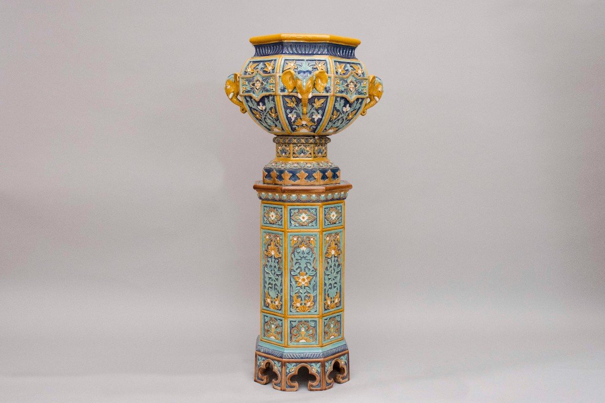 Exotic “jardinière” On Stand In Doulton Lambeth Stoneware, England