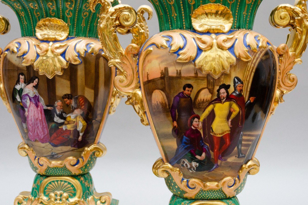 Grande Paire De Vases, Scènes De Mousquetaires, Porcelaine De Jacob Petit à Paris-photo-3