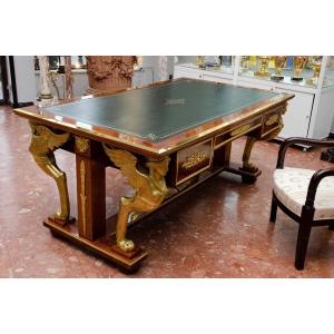 Large Empire Desk Plat With Sphinxes In Gilt Bronze, Jacob Desmalter Style (circa 1900)