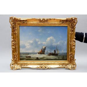 Beautiful Marine By Charles-louis Verboeckhoven, Oil On Canvas, 19th Century, Belgian School