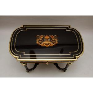 Table De Milieu Noire Et Marqueterie De Bois, Napoléon III