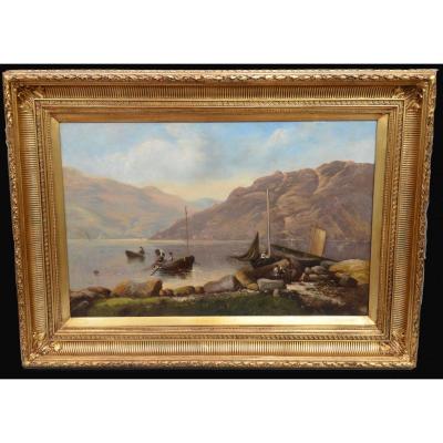 Lake View, Oil On Canvas, Newmarch Stafford (london Late 19th Century), English School