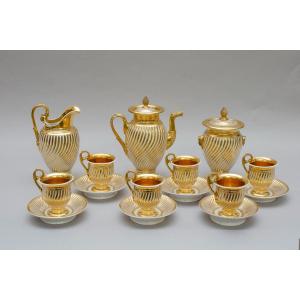 White And Gold "twist" Porcelain Set, Schoelcher In Paris, Circa 1830