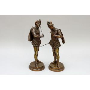 Paire de bronzes "hommes en armes", DETRIER Pierre-Louis (Vogécourt 1822- 1897)