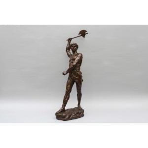 Bronze Sculpture "warrior With An Ax", Coudray Marie Georges Charles