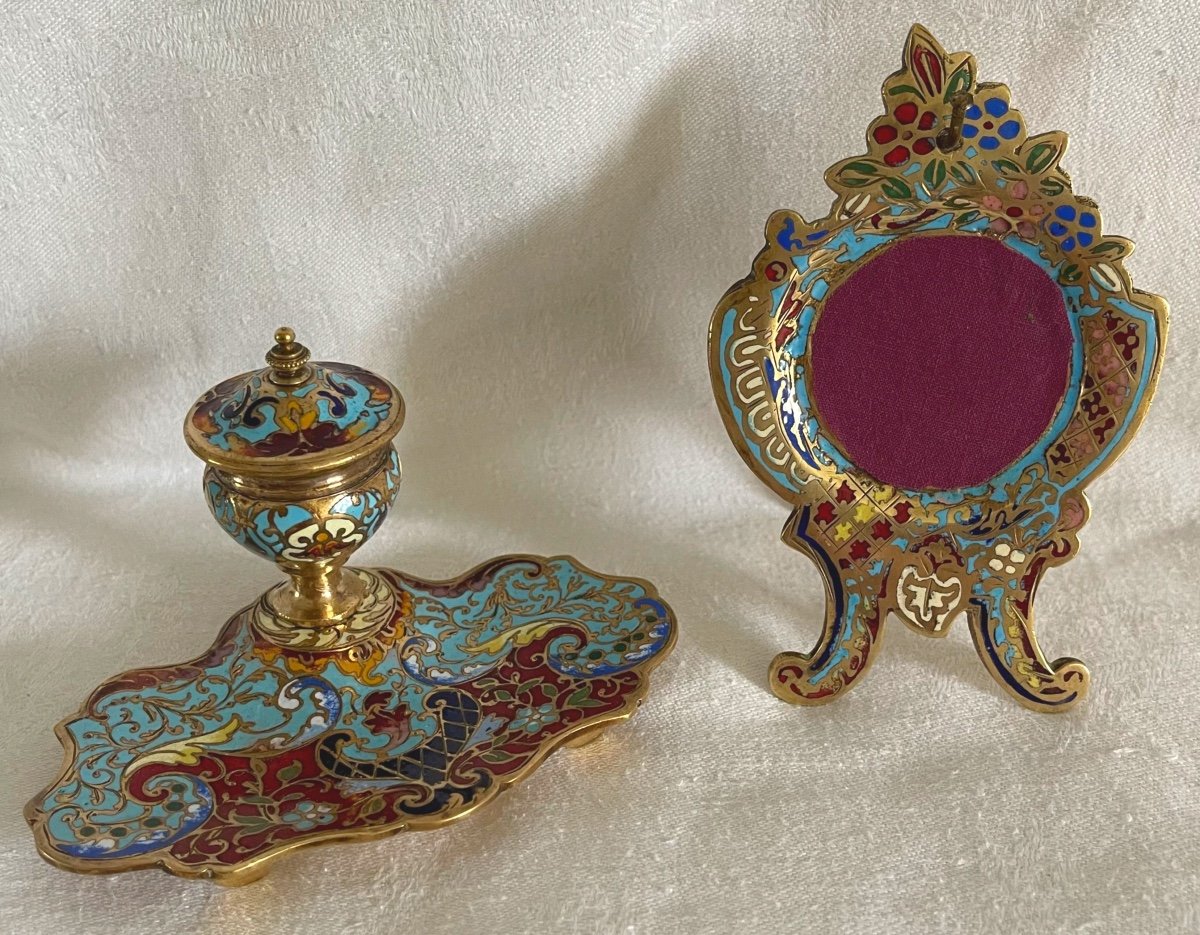 Watch Holder And Small Inkwell In Cloisonne Enamel-photo-2