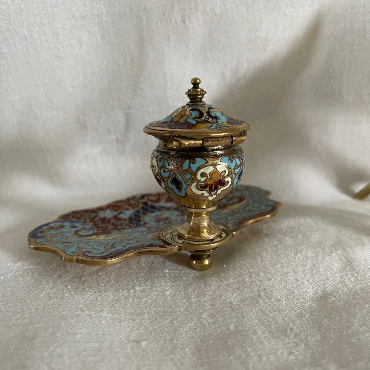 Watch Holder And Small Inkwell In Cloisonne Enamel-photo-2