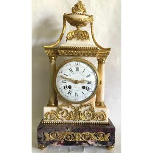 Marble And Gilt Bronze Clock Louis XVI "temple"