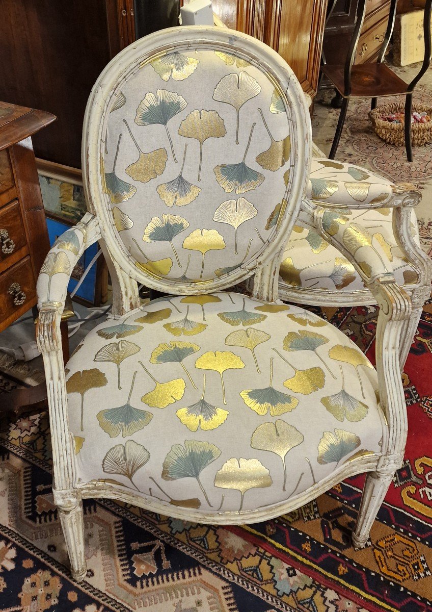 Pair Of Louis XVI Period Medallion Armchairs