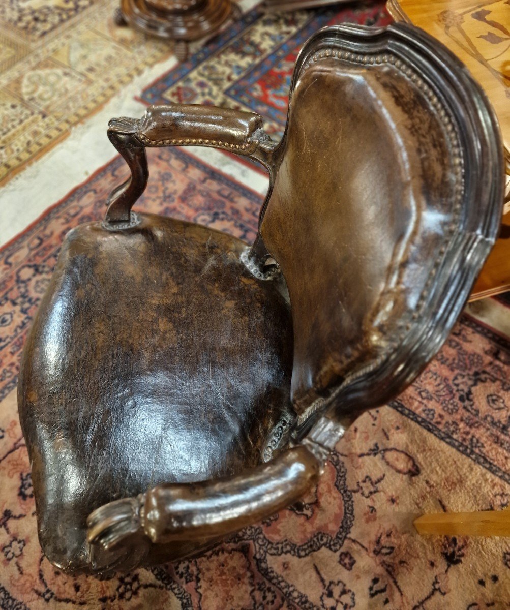 Fauteuil Louis XV En Cuir-photo-4