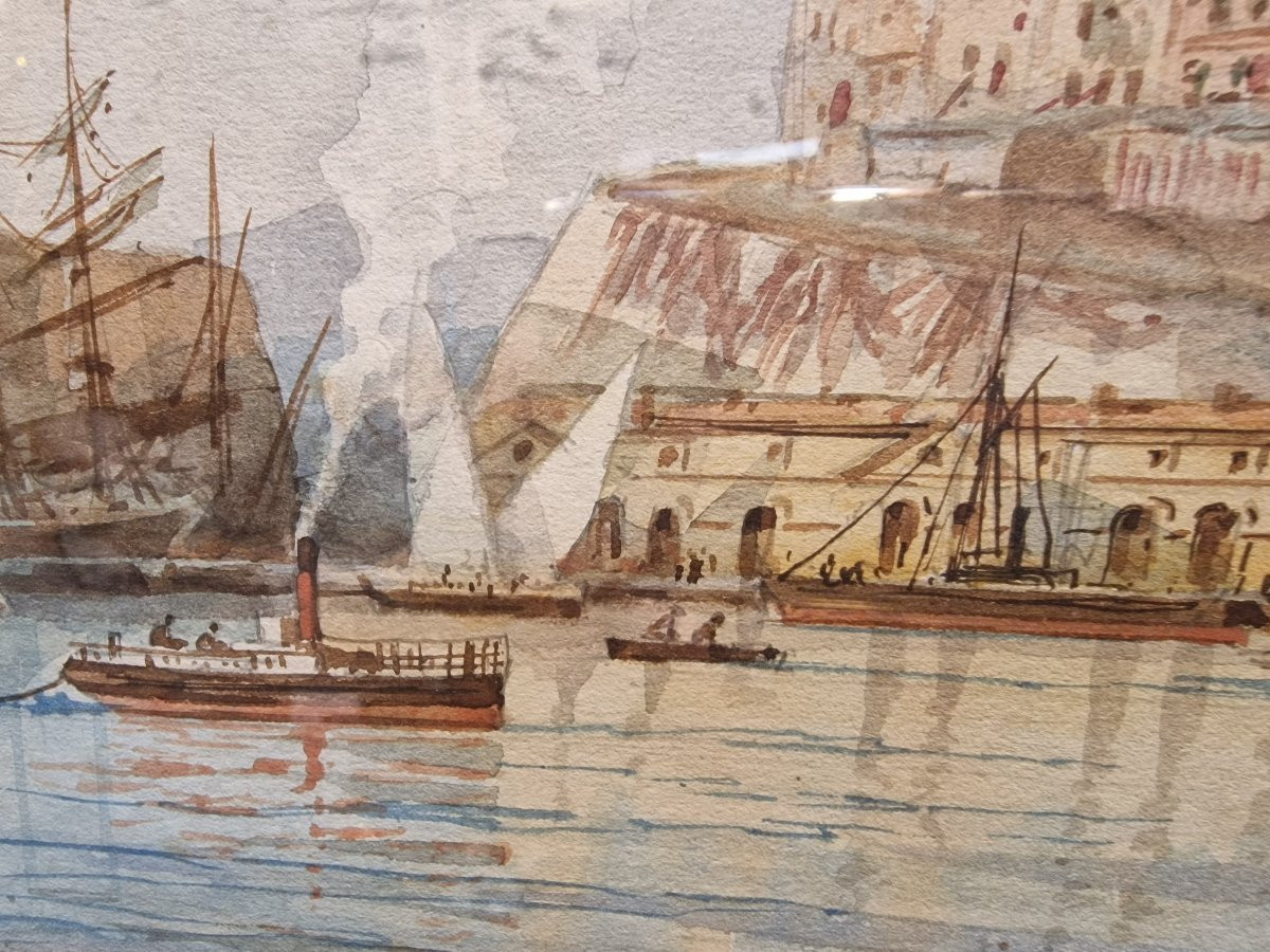 Emile Henry Watercolor Lacydon Old Port Of Marseille -photo-3