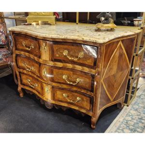 Regency Period Chest Of Drawers (1715) Native Wood Marquetry, Gilded Bronze, Fossil Marbles 