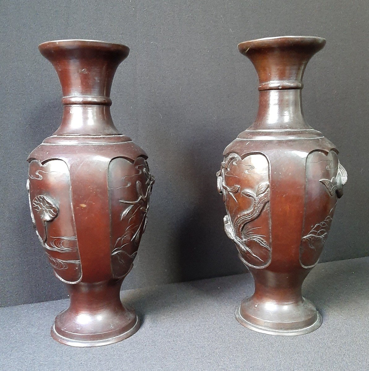 Pair Of Bronze Vases: Japan-photo-2