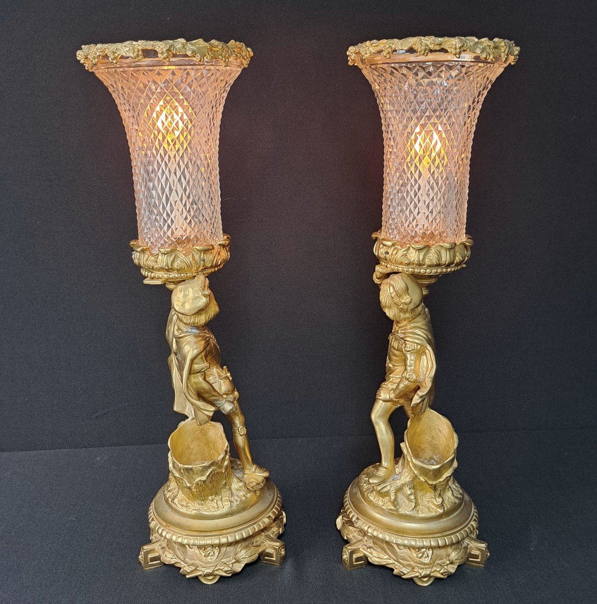 Pair Of Candle Holders In Crystal And Gilt Bronze-photo-5