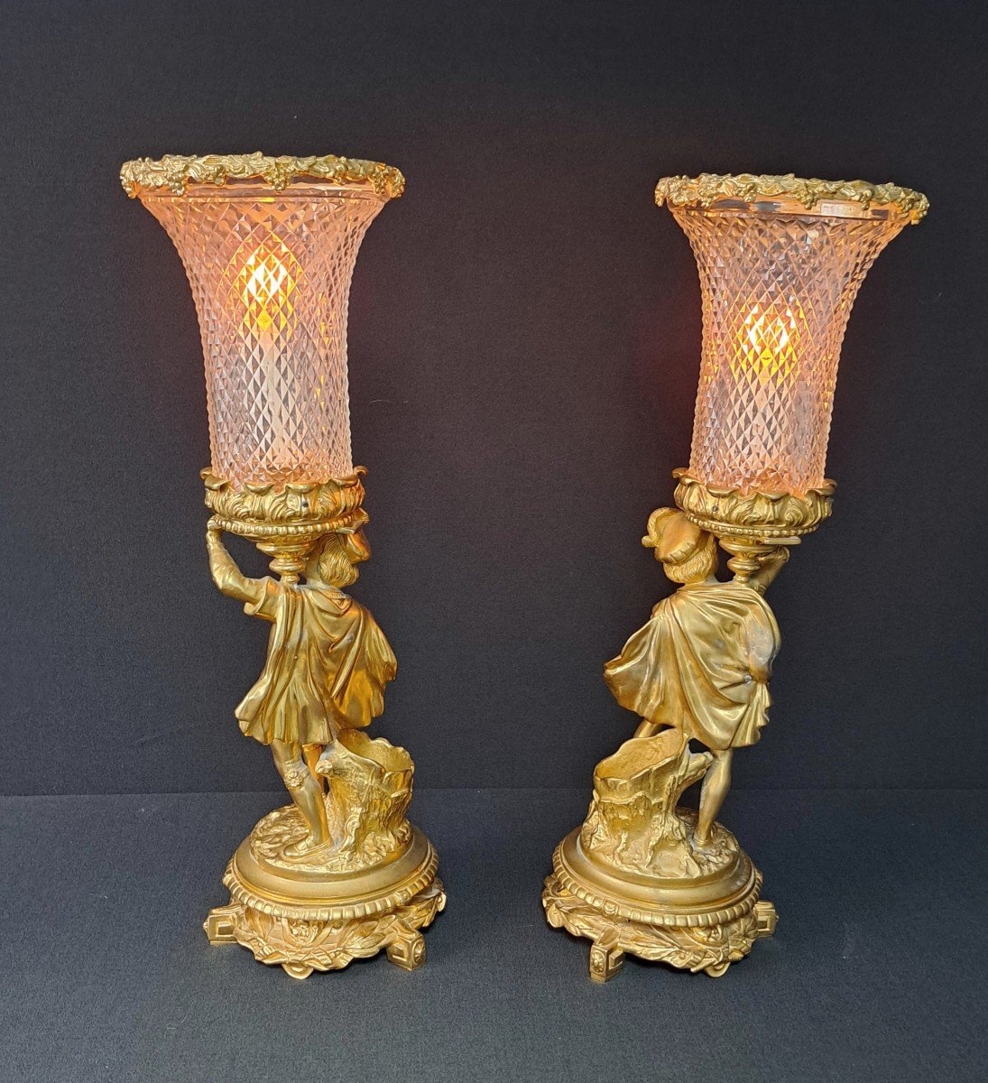 Pair Of Candle Holders In Crystal And Gilt Bronze-photo-6