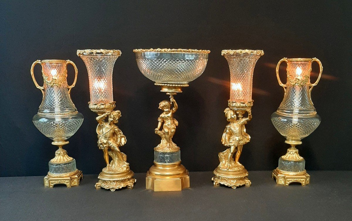 Pair Of Candle Holders In Crystal And Gilt Bronze-photo-7