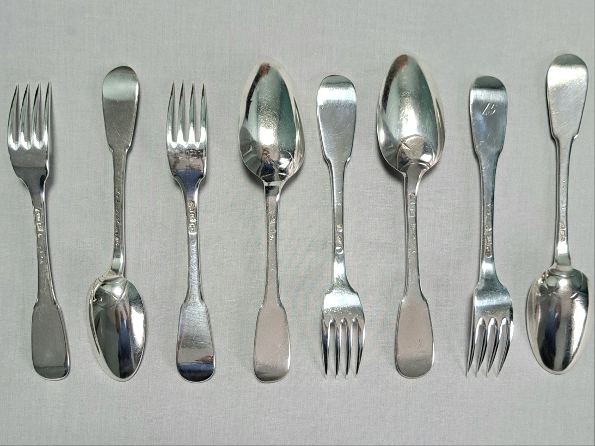 4 Cutlery In Sterling Silver. La Rochelle XVIII Century.-photo-2