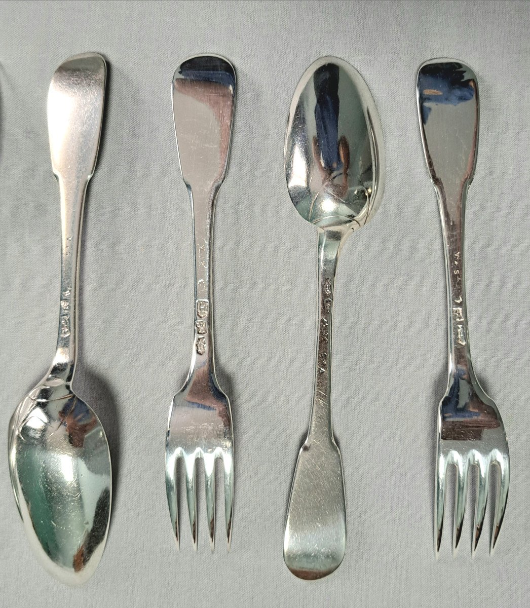 4 Cutlery In Sterling Silver. La Rochelle XVIII Century.-photo-3