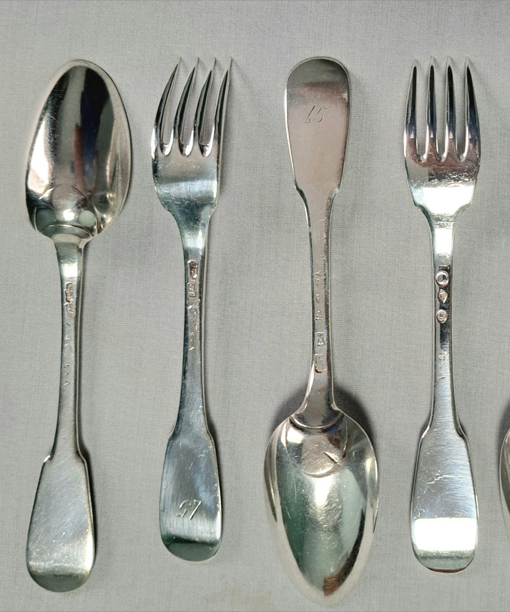 4 Cutlery In Sterling Silver. La Rochelle XVIII Century.-photo-4