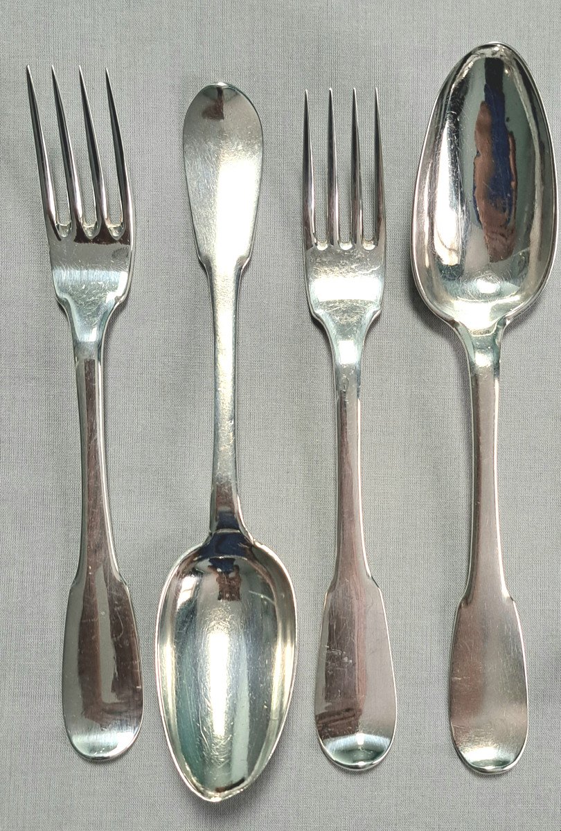 4 Cutlery In Sterling Silver. La Rochelle XVIII Century.-photo-5