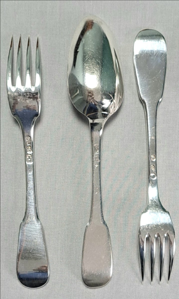 4 Cutlery In Sterling Silver. La Rochelle XVIII Century.-photo-7