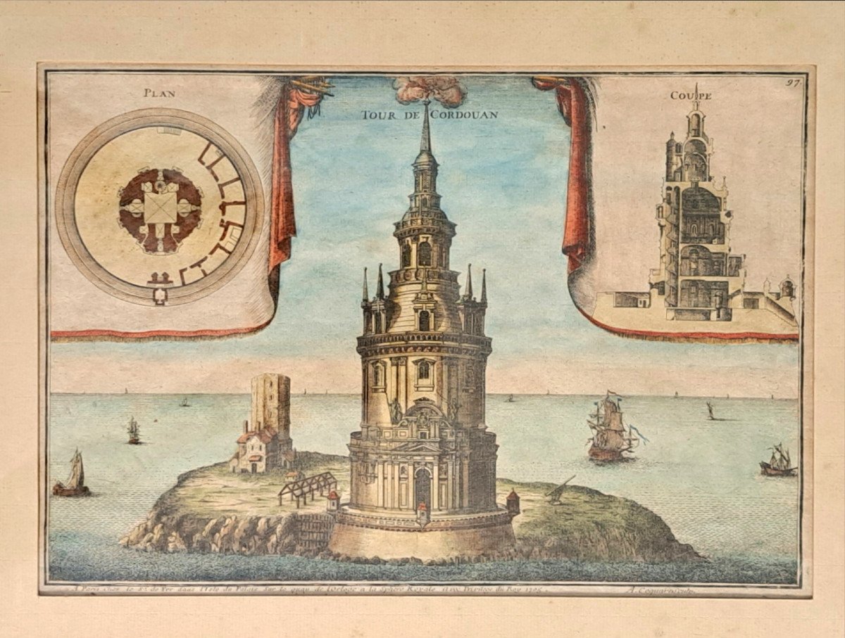 Colorized Engraving Of The Cordouan Lighthouse: Dated 1705-photo-3