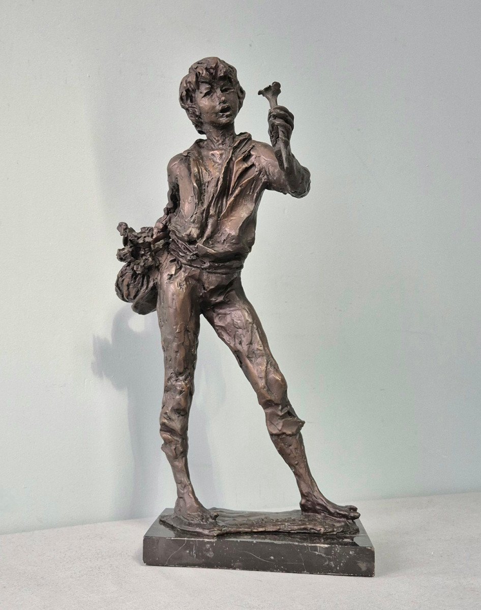 Le Vendeur De Fleurs: Bronze De Augusto Murer.-photo-2