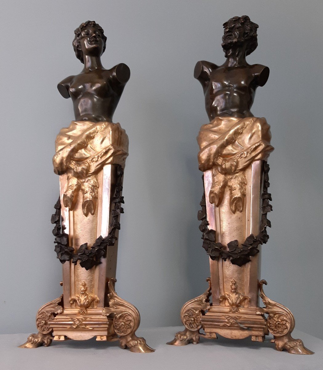 Pair Of Andirons In Bronze-photo-4